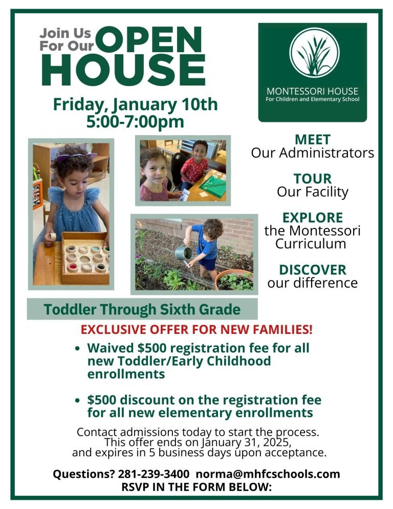 Open House at Montessori House for Children and Elementary School January 10th, 2025